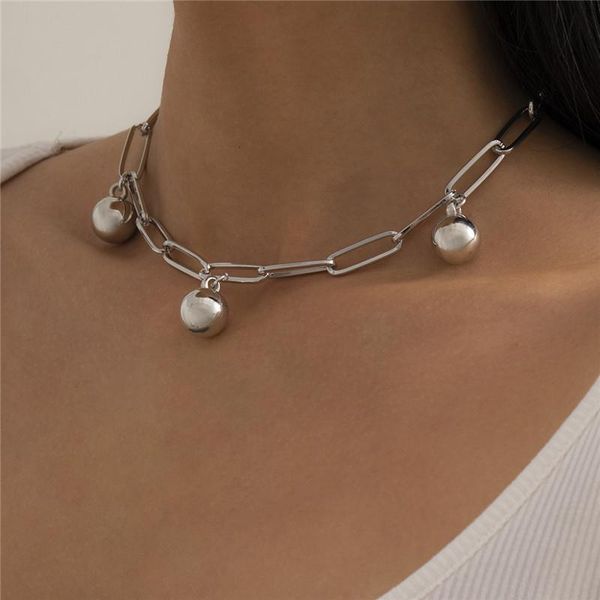 

chains summer trend punk simple metal ccb ball female short necklace single layer gold chain clavicle for women jewelry gift, Silver