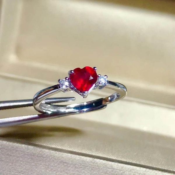 

cluster rings love heart style 100% natural and real ruby ring wedding fine jewelry wholesale 925 sterling silver, Golden;silver