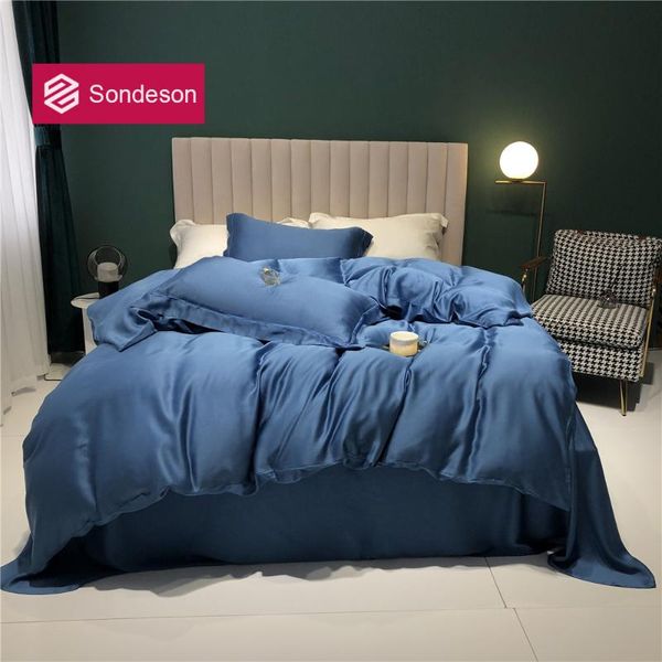 

sondeson luxury grade 100% silk blue bedding set healthy duvet cover  king flat sheet or fitted pillowcase sets