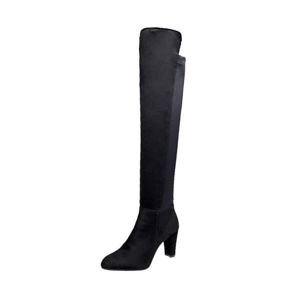 

boots style women's winter round toe thick heel over-the-knee stretch, Black