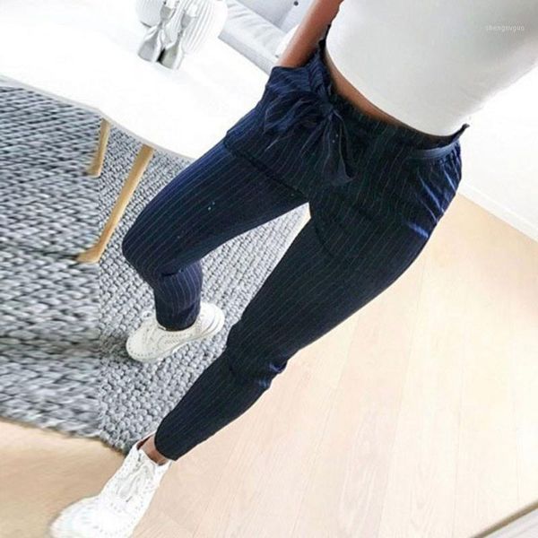 

women's jeans nice spring trouser suits women striped high waist harem pants bowtie elastic casual girls streetwear, Blue