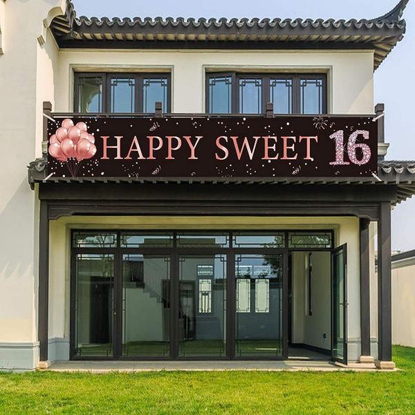 

party decoration 16th birthday banner decorations for girls,happy sweet 16 supplies, rose gold sixteen decor