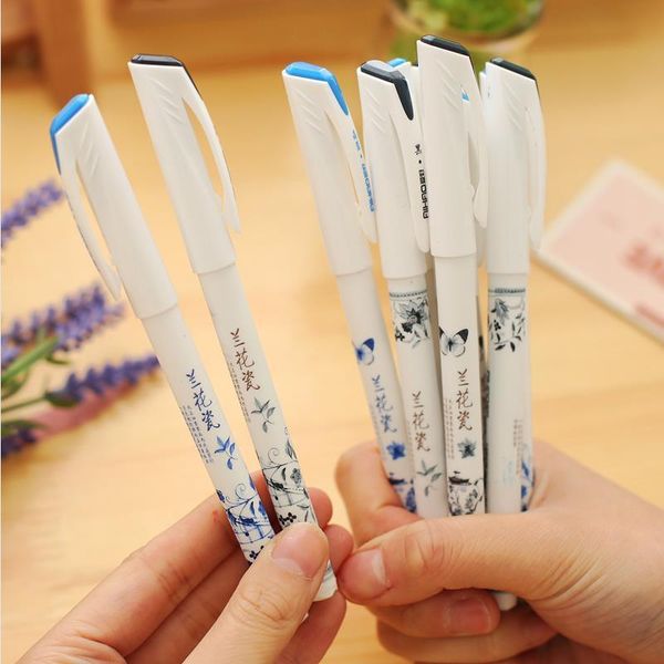 

gel pens 12 pcs/lot vintage chinese flower style orchid porcelain pen creative gift office supplies student school 04065