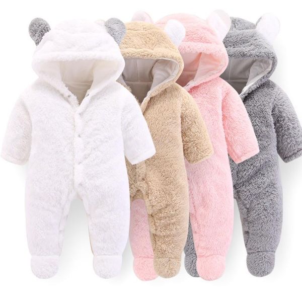 

jumpsuits baby winter rompers 2021 autumn born clothes for girls boys weft-knitted coral fleece cartoon bear ear hooded jumpsuit, Blue