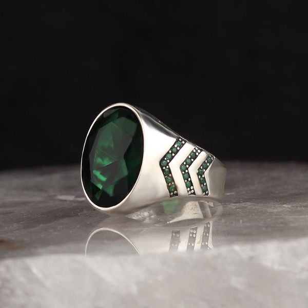 

green zircon stone 925 sterling silver ring cluster rings, Golden;silver