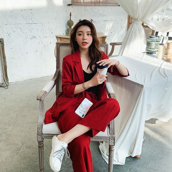 

women clothes stylish suit female office two-piece sets solid color single-breasted plus size trouser costume femme women's two piece p, White