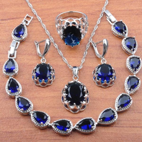 Orecchini collana Lady Jewelry Set Set Wedding Natural Blue Zircronia Rings Rings Regalo di Natale Bracciale JS0165