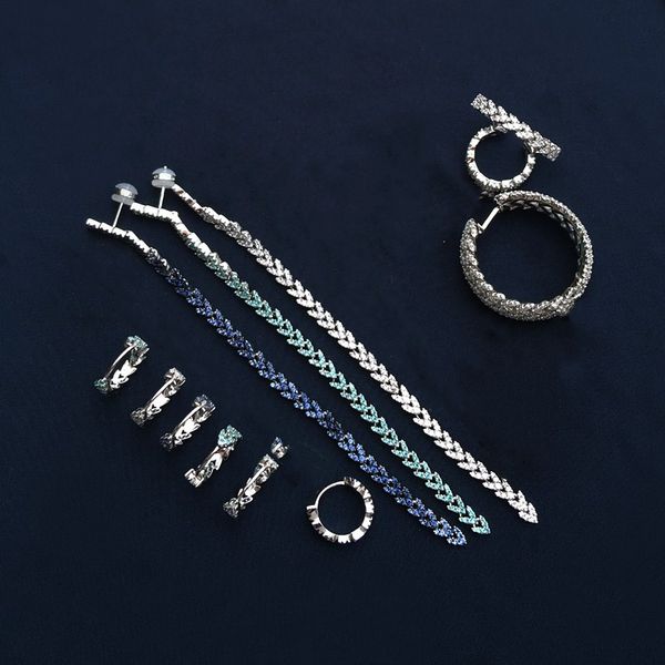 

s925 sterling silver heart-shaped wheat ear circle hoop single earring fashion necklace bracelet personality elegant luxury jewelry monaco e, Golden;silver