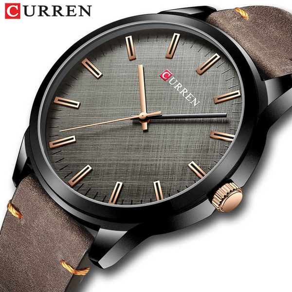 

curren man watches fashion business quartz wristwatch with leather classic casual male clock black simple watch 210728, Slivery;brown