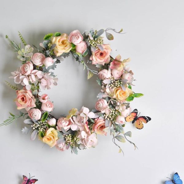 

decorative flowers & wreaths artificial green leaf wreath garland fake birthday silk flower plastic hanging home party supply 36cm rose holi