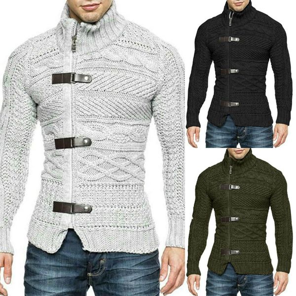 

sweater knit autumn winter 2021 turtleneck men's leather button long sleeve ted cardigan coat large wear, White;black