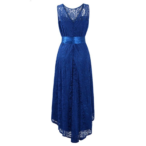 

plus size party new women lace maxi sleeveless high low belted irregular swing long dress burgundy/blue/black, Black;gray