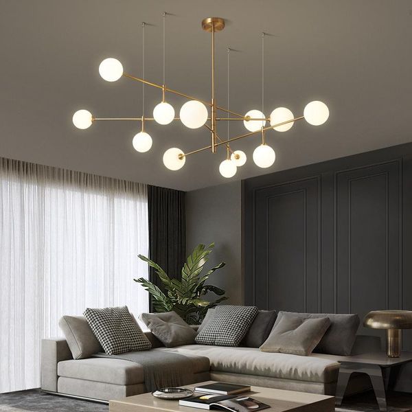 

pendant lamps d145 cmall copper nordic family living room dining bedroom lighting modern simple creative magic bean net red chandelier