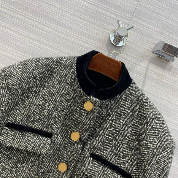 

women's wool & blends grey tweed coats for women single breasted o-neck coat 3d cut long sleeve slim jackets lady w, Black