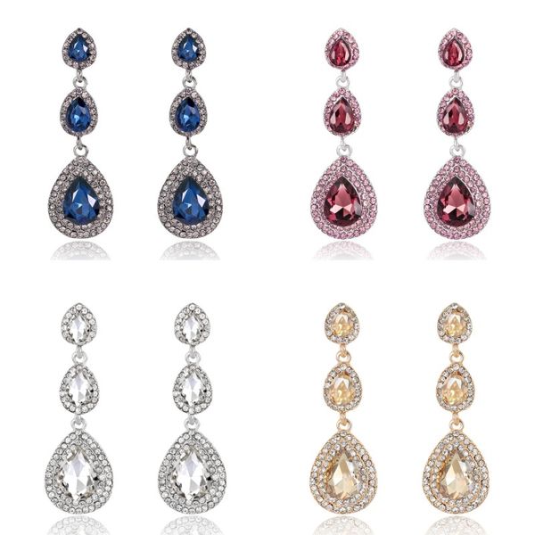 

luxury teardrop dangle crystal rhinestone earrings jewelry fashion female wedding long big earring for women gift, Silver