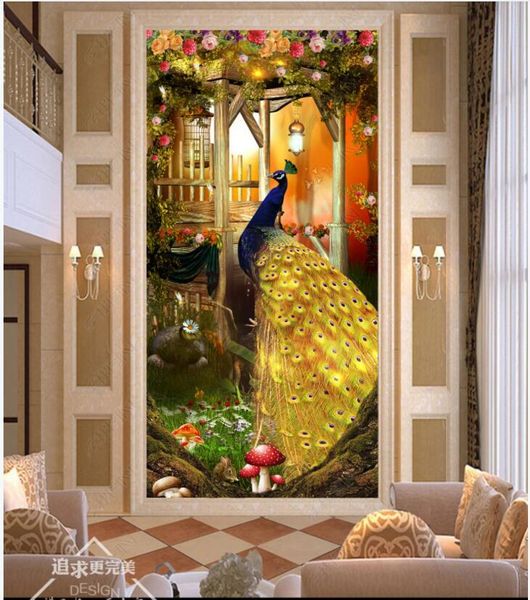 

wallpapers 3d po wallpaper custom mural wooden house golden peacock porch home decor living room for walls in rolls
