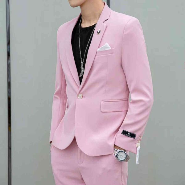 

men's suits & blazers korean men's jacket, wedding 2-piece set pink, White;black