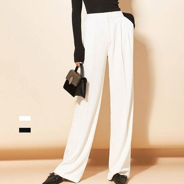 

women's pants & capris philosophy 2021 casual solid for women high waist zipper pocket big large size long wide leg fashion clothing, Black;white