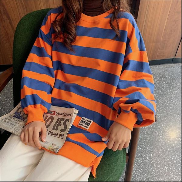 

super fire cec stripes womens hoodies korean version ins loose bf lazy wind thin section early autumn coat, Black