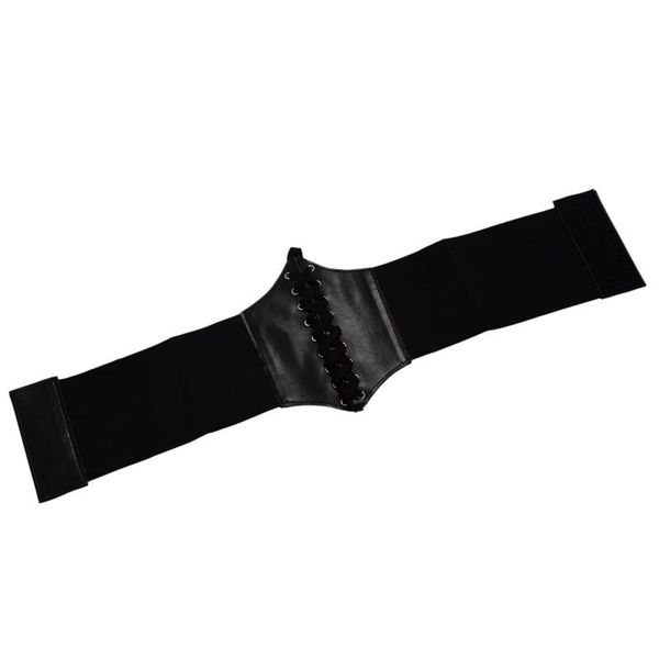 

belts wide band elastic tied waspie corset waist belt, black, Black;brown