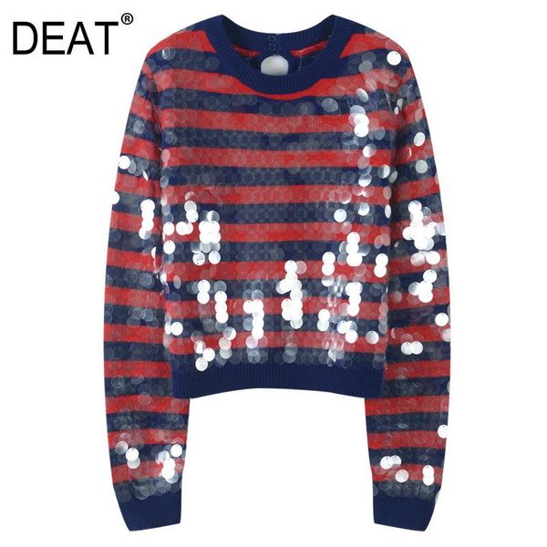 

women's sweaters [deat] striped knitted pullovers sweater loose fit round neck long sleeve women fashion tide autumn winter 2021 13u062, White;black