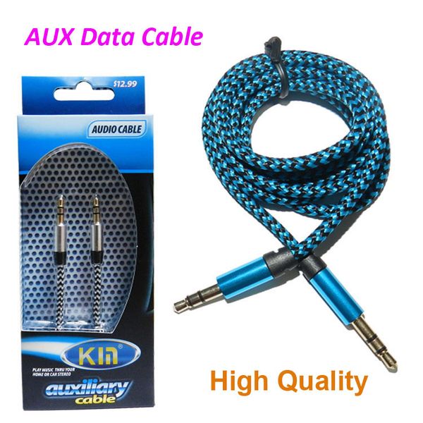 Cabo AUX AUX 1M Nylon Jack Audio Cable de 3,5 mm a 3,5 mm Aux Cable masculino para masculino Audio Aux Cable Gold Plug para alto -falante para iPhone com pacote de varejo