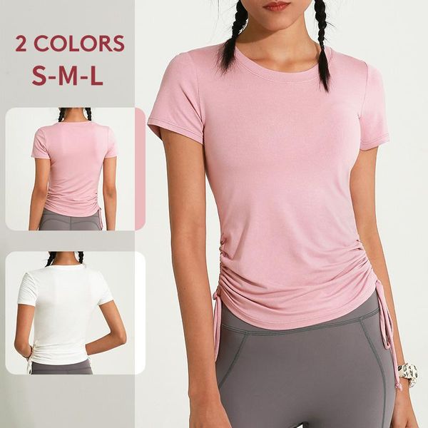 

yoga outfit women short sport t-shirts running shirt quick dry fitness gym elastic belt casual workout crop bandage blouses