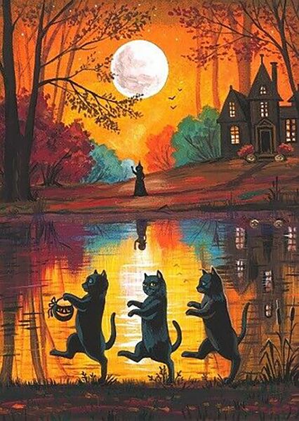 Черный кот осень хэллоуин живопись маслом на холсте домашнее декор Happainted HD печать стены искусства настроен на заказ доступается 21052311