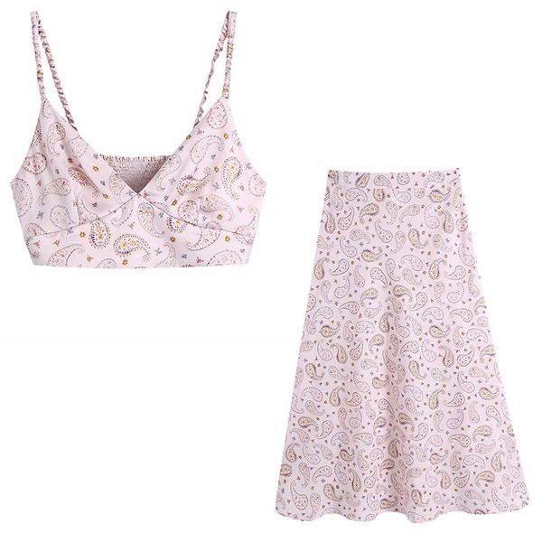 

women 2 pieces set printed copped camisole and midi skirts suit fashion casual chic lady woman & suit 210517, White