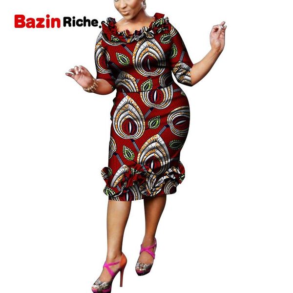 

ethnic clothing african clothes for women cover knee with zipper plus size dress 3/4 sleeve bodycon party elegant wy8064, Red
