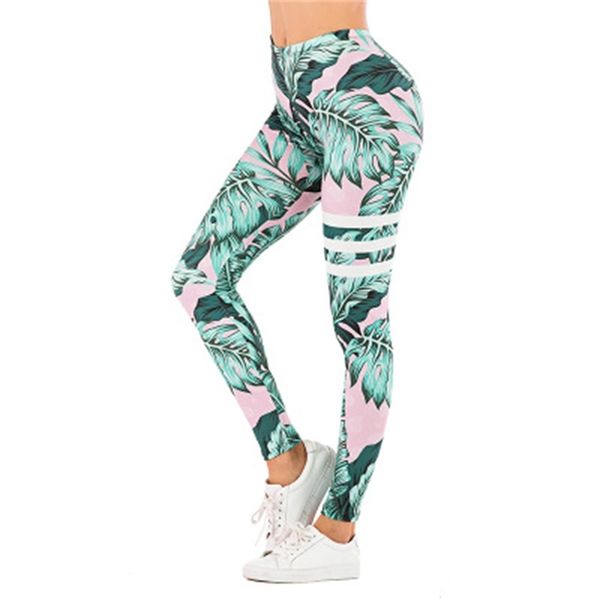 Marca Sexy Mulheres Legging Folha Impressão de Fitness Leggins Moda Moda Legins Cintura Alta Leggings Mulher Calças 210925