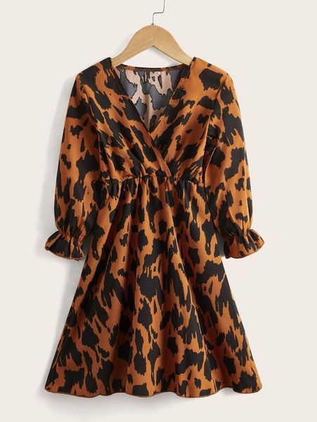 

girls allover print flounce sleeve dress she, Red;yellow