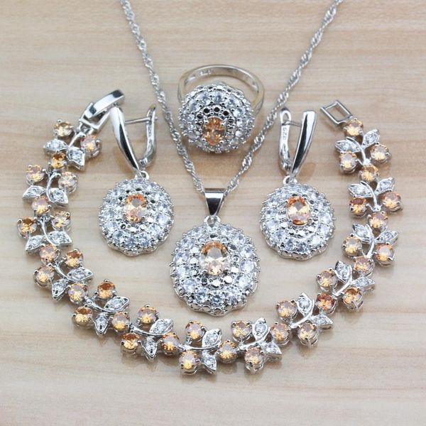 

wedding jewelry sets champagne vintage costume 925 sterling silver natural crystal earrings/necklace/bracelet/ring for women, Slivery;golden