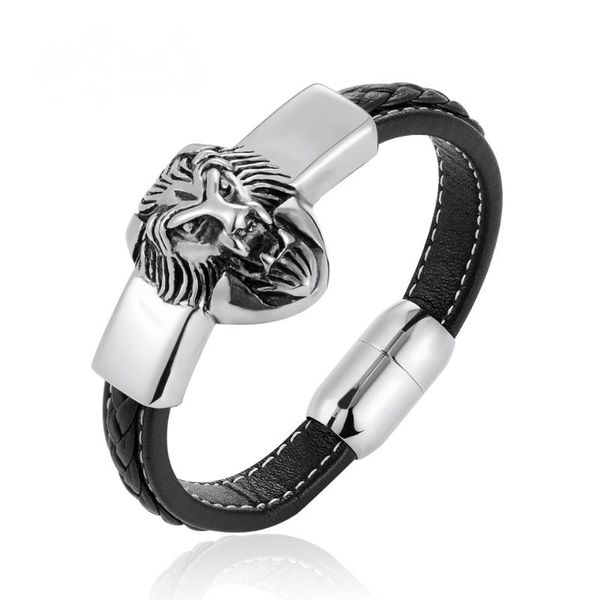 

charm bracelets bobasi arrival fashion animal llion tide men genuine leather titanium steel punk jewelry &bangles, Golden;silver