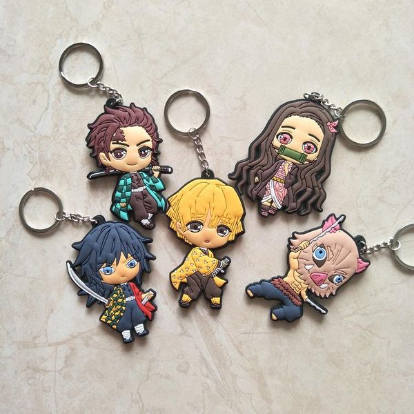 

keychains anime demon slayer: kimetsu no yaiba keychain double-side key chain car bag pendant figure keyring mix 30pcs/lot wholesale, Silver
