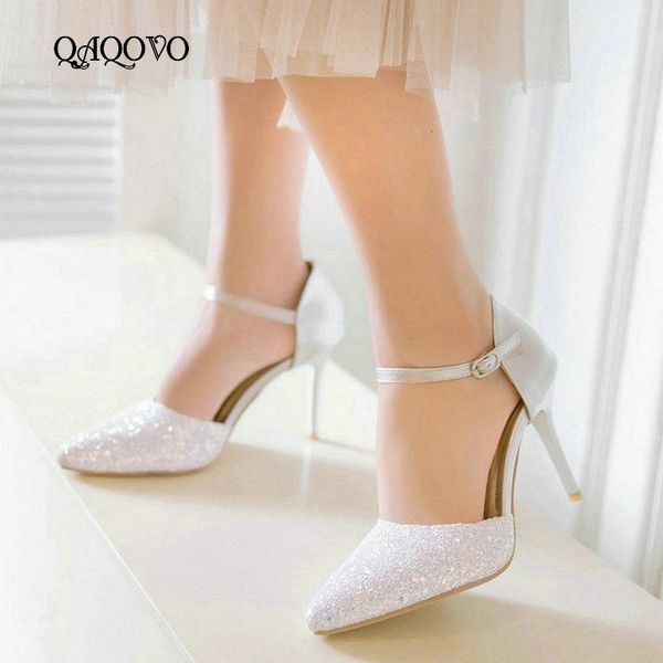 

dress shoes women sequined high heel pumps fashion pointed toe buckle thin spring autumn silver gold, Black