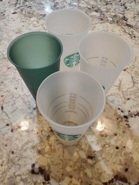 

starbucks reusable plastic cup, clear frosted 24 oz cold green cup