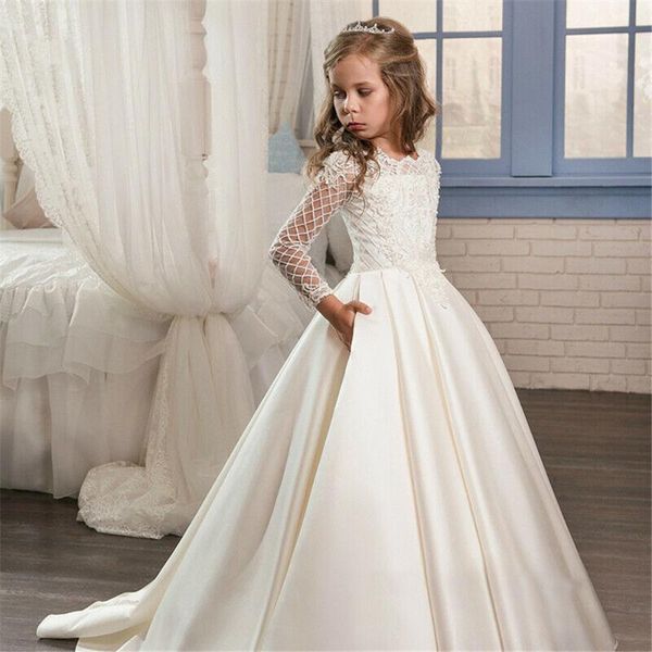 

girl's dresses lace applique flower girl sleeveless tulle girls pageant gown first holy communion backless wedding party, Red;yellow