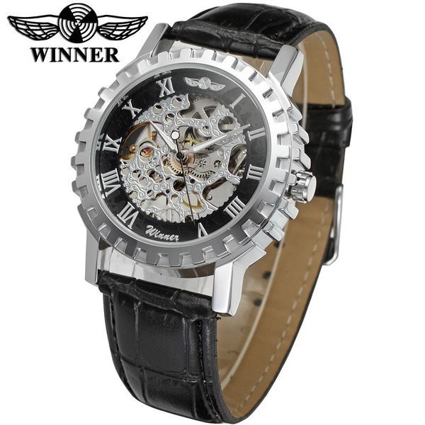 

winner 8036 men's fashion leisure gear dial manual mechanical watch, Slivery;brown