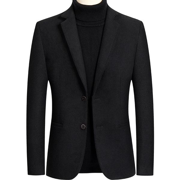 

classic black wool blend business blazer dress suit winter brand 2 button luxury woolen blazers men tweed suit jacket 210522, White;black