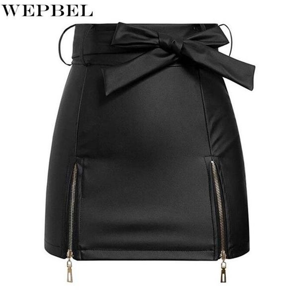 

skirts wepbel skirt women's casual slim-fit zipper summer fashion high waist lace-up solid color bow mini, Black
