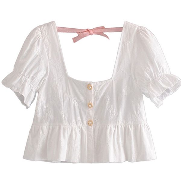 

women's petal sleeve t-shirt square neck ruffles elegant fashion cute sweat cropped casual 210524, White