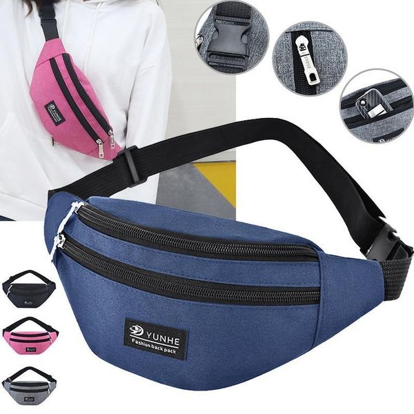 

waist bag women three zipper pocket fashion men chest handbag ladies pink waist pack belly bags purse