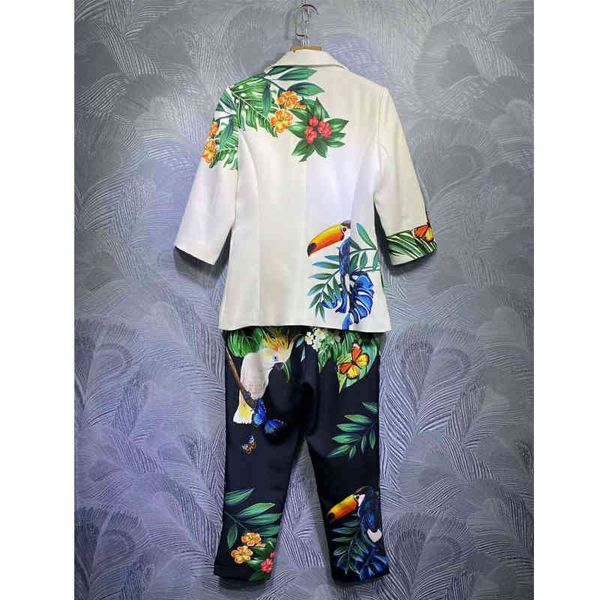 

pants seqinyy vintage 2021 spring suit fashion design medium manga midi sequins + black pants bird print together, White