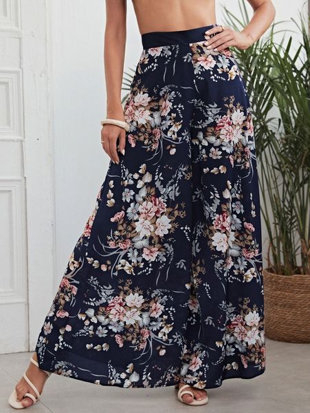 

high waist floral wide leg pants m4yt#, Black;white