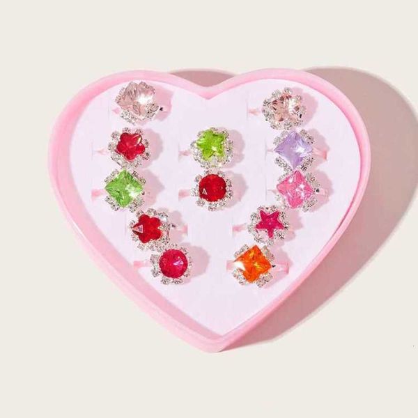 

2021 children's fashion ring box lovely princess cartoon 12 boxes, Red;brown