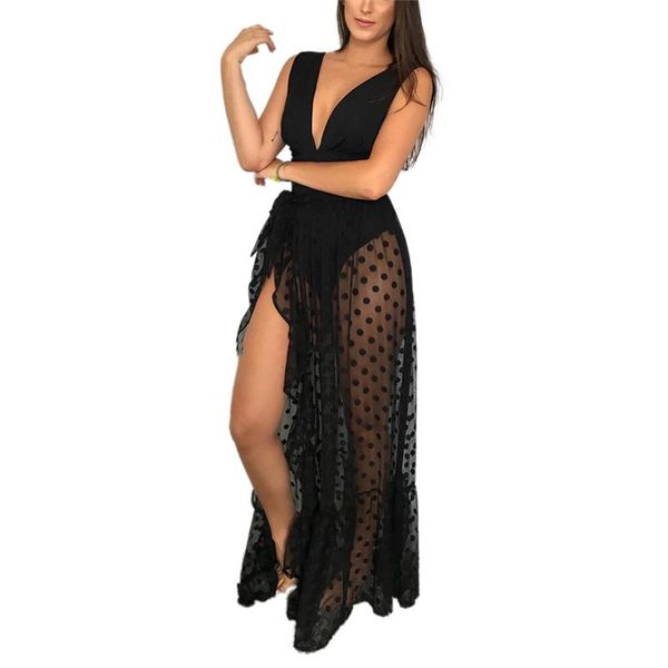 Copricostume da donna in rete trasparente per bikini sexy laterale aperto avvolgente protezione solare da spiaggia gonne coperture estive femminili gonna lunga ampia costumi da bagno da donna