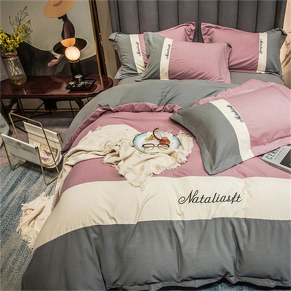 

bedding sets luxury soft duvet cover line pattern washed cotton pillowcase fashion simplicity bed set 4pcs twin  king size