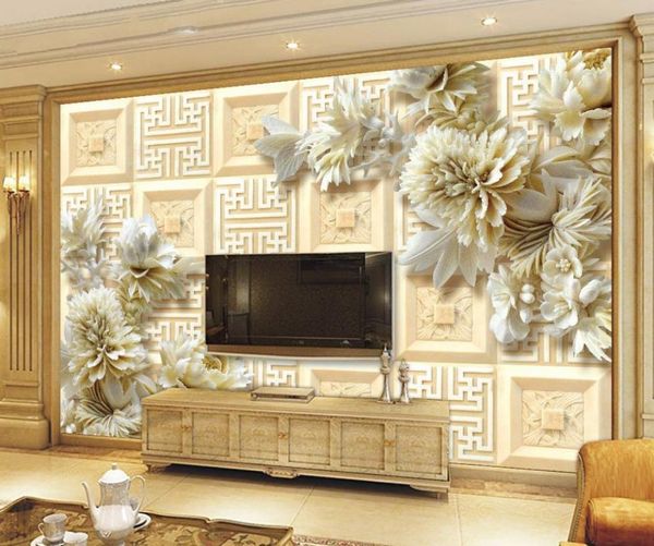 

wallpapers customized wallpaper for walls custom 3d jade carved peony flowers backdrop wall mural