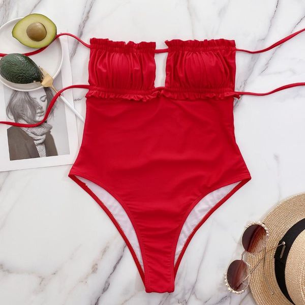 

one-piece suits ruffle tube swimsuit 2021 summer fashion women's all-in-one ladies bikini beach clothing